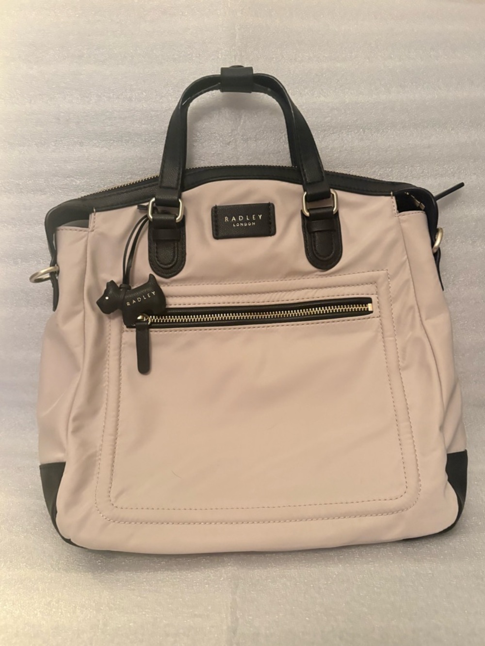 Radley London Convertible Ivory Nylon Backpack Tote w/ Black Leather Trim&Charm